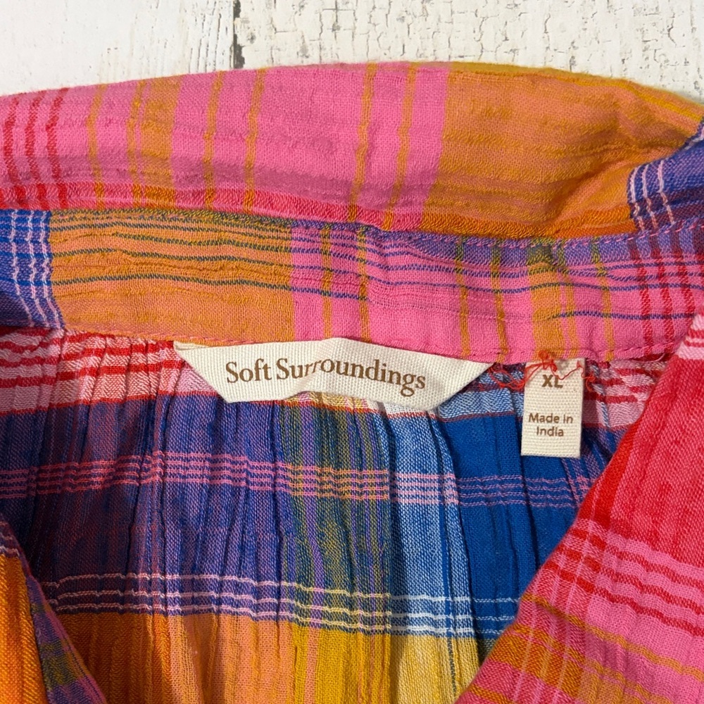 Soft Surroundings Sansonne Multicolor Plaid Button Down Shirt Size XL - Picture 7 of 11